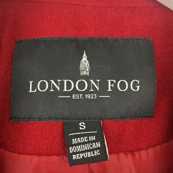 London Fog Red Collar Wool Blend Lined Pea Coat Size Small